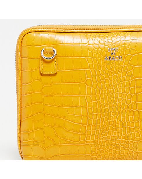 Sac bandoulière en Cuir Angie Croco jaune moutarde  - 27x20x5 cm