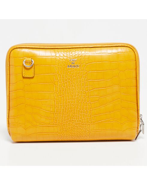 Sac bandoulière en Cuir Angie Croco jaune moutarde  - 27x20x5 cm