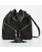 Zwarte leren emmertas van Beth - 24x25x13 cm