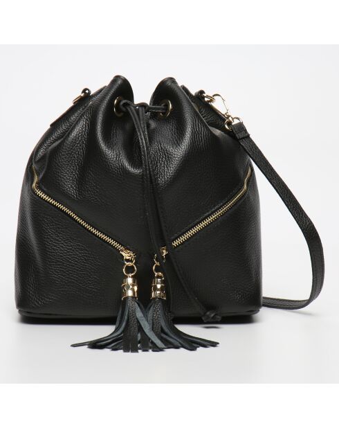 Beuteltasche Beth aus Leder, 24 x 25 x 13 cm, Schwarz