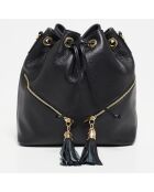 Zwarte leren emmertas van Beth - 24x25x13 cm