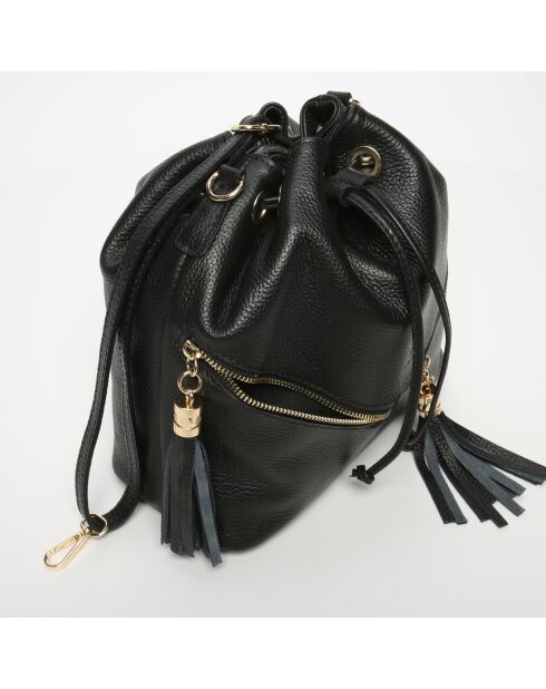 Zwarte leren emmertas van Beth - 24x25x13 cm