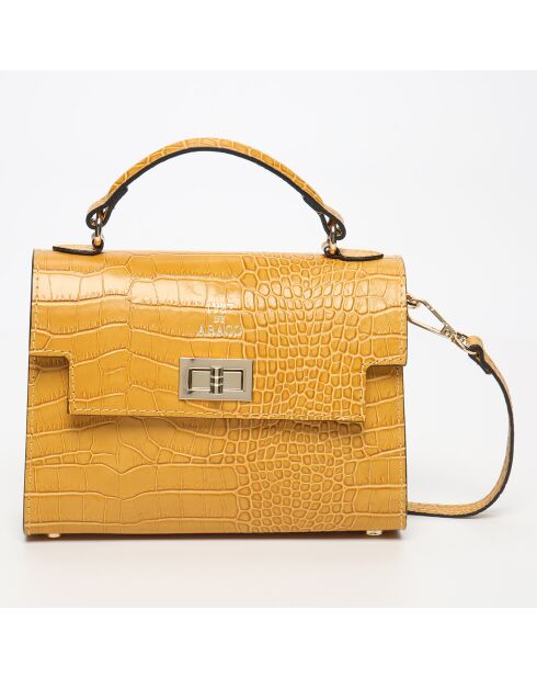 Sac bandoulière en Cuir Sandy Croco jaune moutarde  - 20.5x15x6 cm