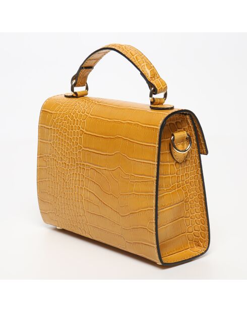 Sac bandoulière en Cuir Sandy Croco jaune moutarde  - 20.5x15x6 cm