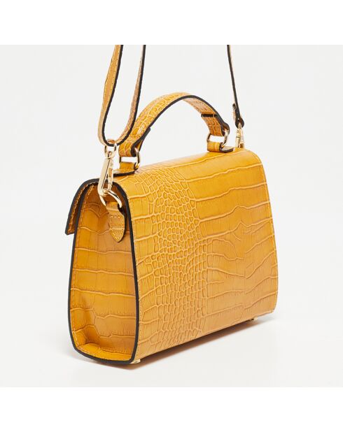 Sac bandoulière en Cuir Sandy Croco jaune moutarde  - 20.5x15x6 cm