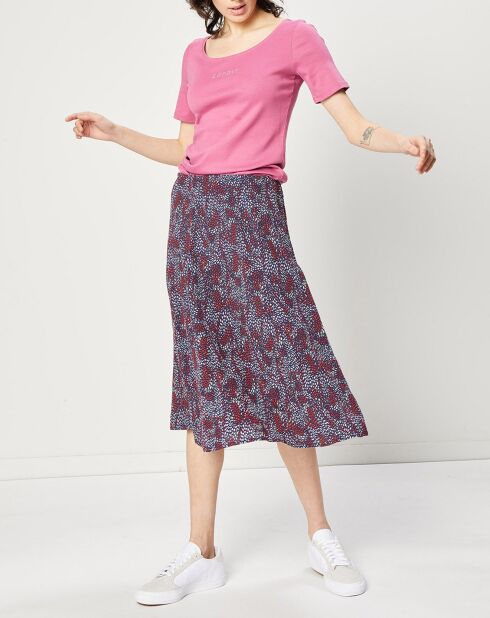 Gemusterter fließender Midirock in Pflaumen/Blau