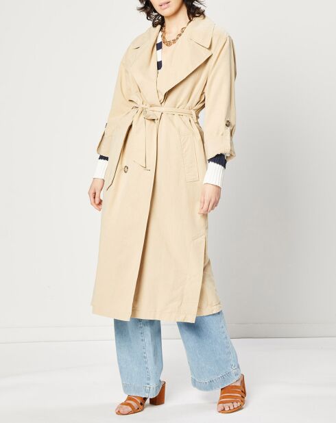 Trench long en Coton mélangé avec ceinture beige