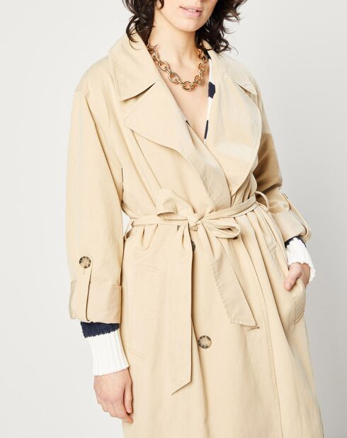 Trench long en Coton mélangé avec ceinture beige