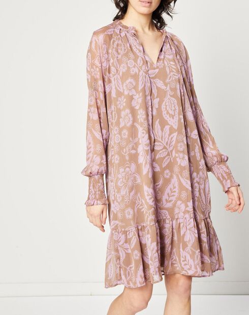 Robe Smoke fluide à motif floral taupe/rose