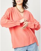 Blouse fluide manches longues rose saumon