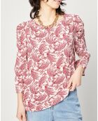 Blouse fluide imprimée rouge/écru