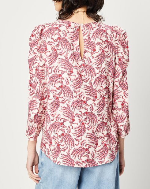 Blouse fluide imprimée rouge/écru