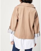 Blouson zippé à grande poche beige foncé