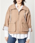 Blouson zippé à grande poche beige foncé