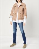 Blouson zippé à grande poche beige foncé