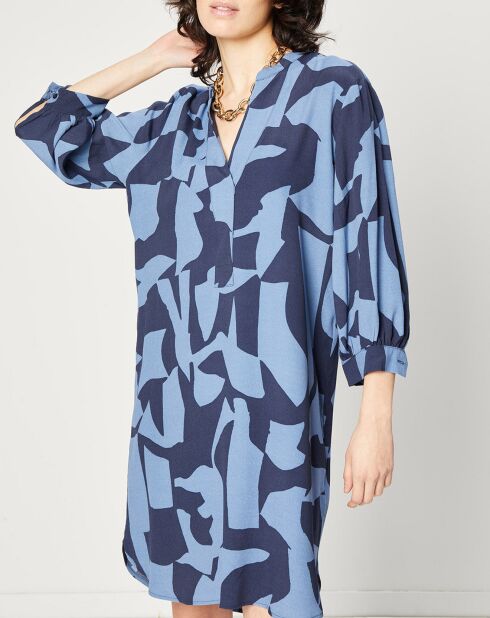 Vestido caftán de manga larga con cuello en V azul/noche