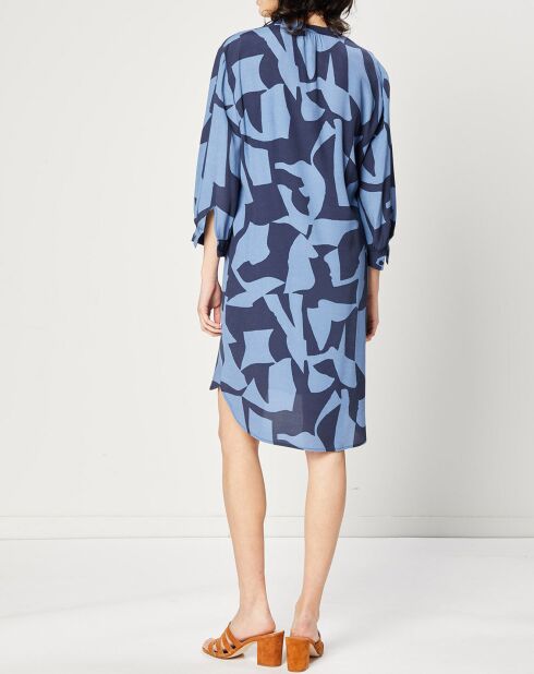 Vestido caftán de manga larga con cuello en V azul/noche