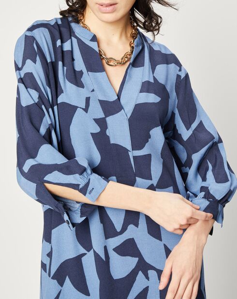 Vestido caftán de manga larga con cuello en V azul/noche