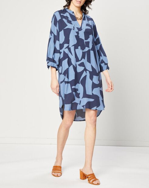 Vestido caftán de manga larga con cuello en V azul/noche