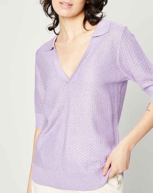 Pull Polo en Maille mélangée parme
