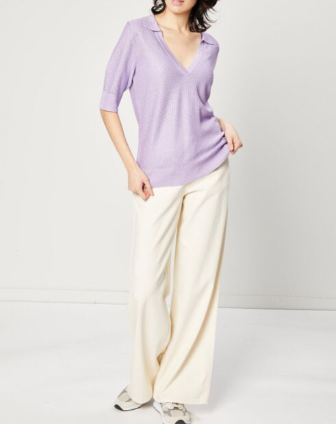 Pull Polo en Maille mélangée parme