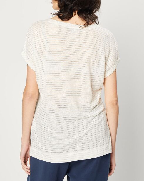 T-Shirt en Lin & Lurex à rayures blanc