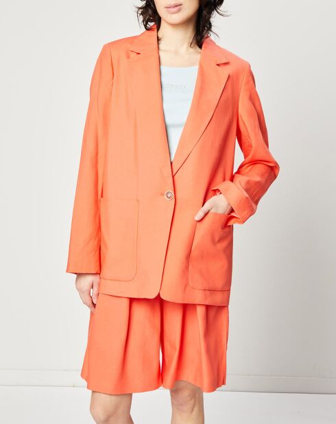 Giacca blazer oversize arancione in misto lino