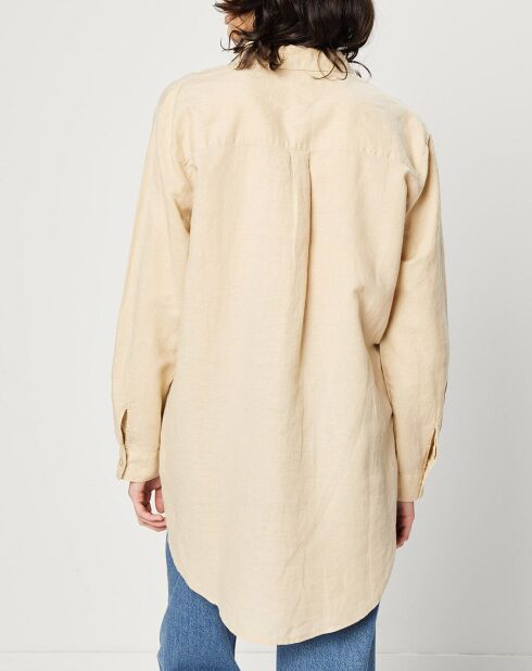 Oversized beige overhemd van een mix van linnen en katoen