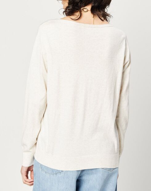 Pull fin en Maille de Coton Col V beige