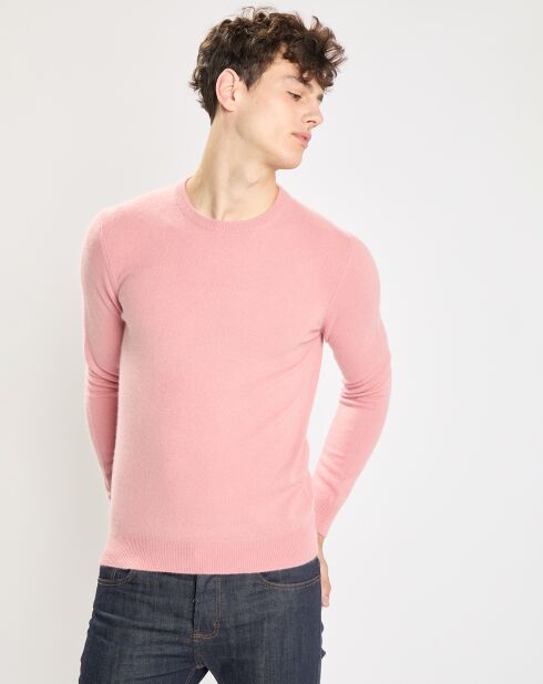 Pull 100% Cachemire Nachron col ras du cou rose