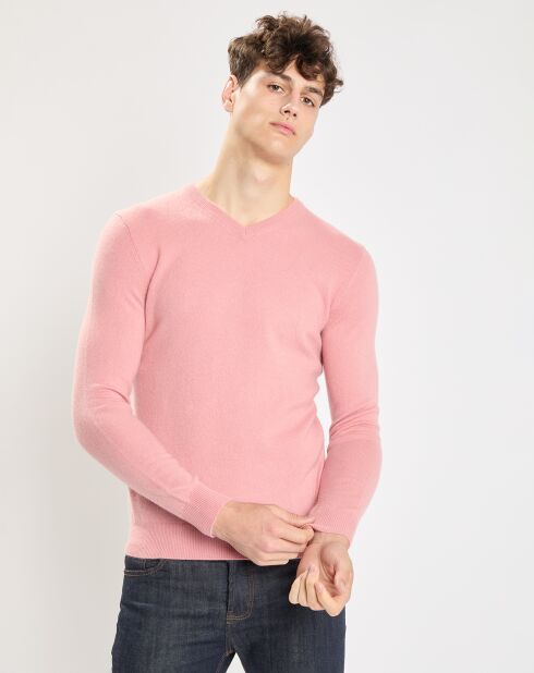 Pull 100% Cachemire Nachve col V rose