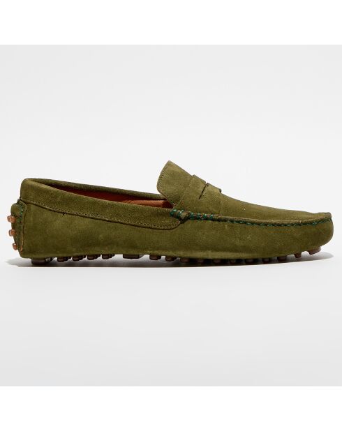 Mocassins en Velours de Cuir Diego vert chiné