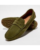 Mocassins en Velours de Cuir Diego vert chiné