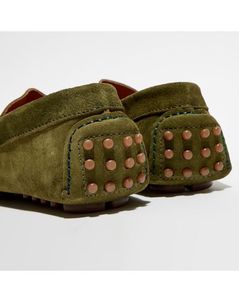 Mocassins en Velours de Cuir Diego vert chiné