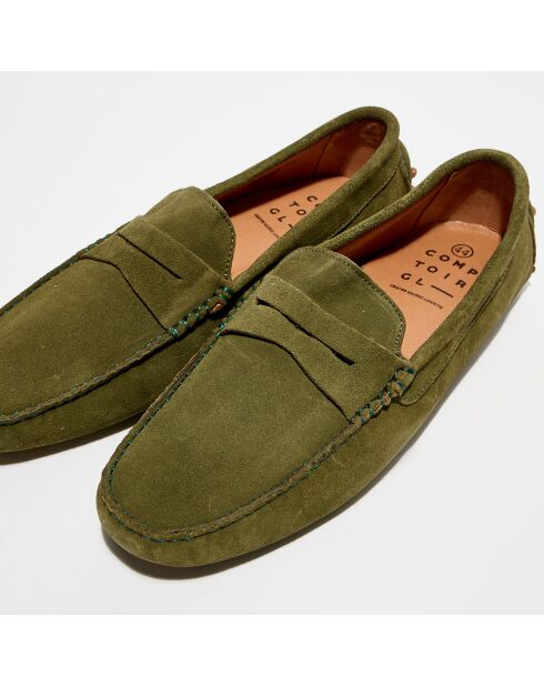 Mocassins en Velours de Cuir Diego vert chiné