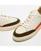 Baskets en Cuir & Velours de Cuir beige/orange/vert kaki