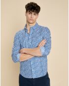 Chemise slim en Popeline Dov fleurs cobalt