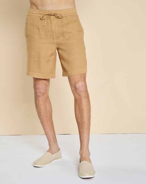 Danton camel korte broek van 100% linnen