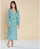 Robe en Soie mélangée Evi imprimée marguerite turquoise