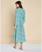 Robe en Soie mélangée Evi imprimée marguerite turquoise