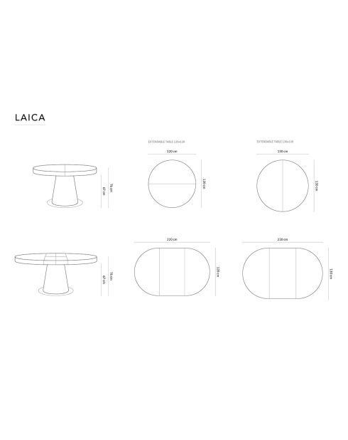 Table Extensible Laica chêne naturel/chêne - 120/220x120x76 cm