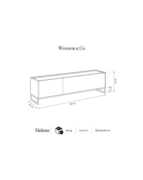 Meuble TV Helene noir - 180x40x50 cm