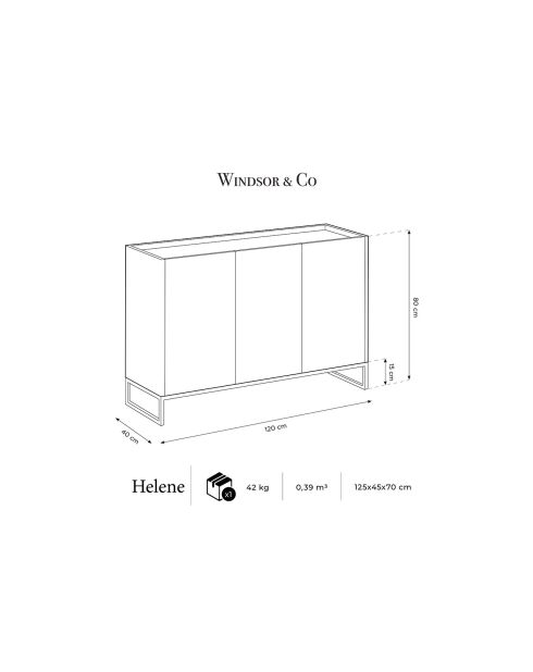 Commode Helene chêne naturel/noir - 120x40x80 cm