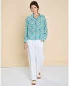 Chemise en Soie mélangée Evilio imprimée marguerite turquoise