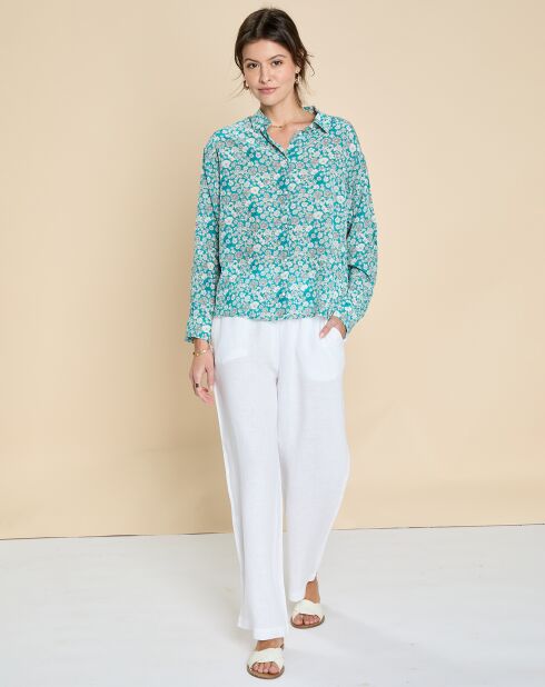 Chemise en Soie mélangée Evilio imprimée marguerite turquoise