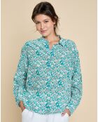 Chemise en Soie mélangée Evilio imprimée marguerite turquoise