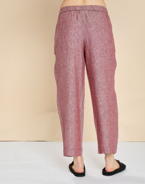 Pantalon 100% Lin Emmos rayé marine/géranium