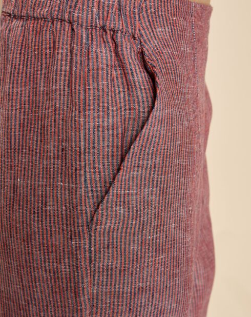 Pantalon 100% Lin Emmos rayé marine/géranium