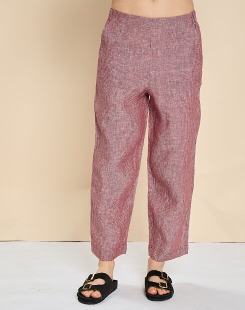 Pantalon 100% Lin Emmos rayé marine/géranium