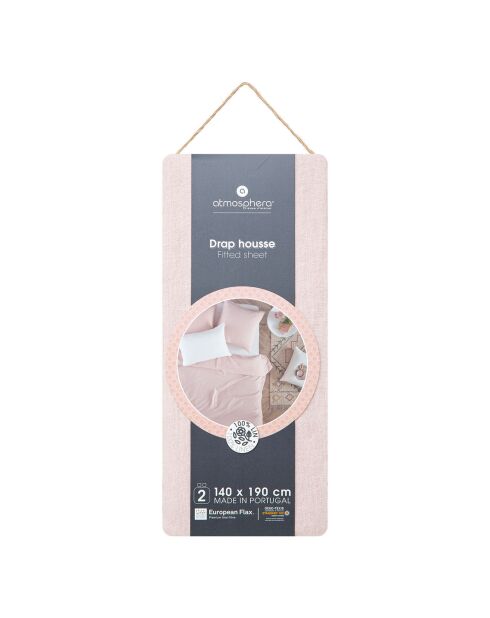 Drap housse Linah en lin lavé bonnet 30 cm rose